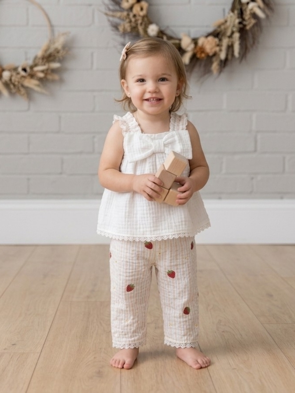 Rachel Zoe Cream Bow Tank Top and Strawberry Print Pants Set, S 18m, NWT